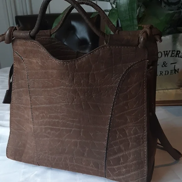 HOLT RENFREW Made In FRANCE Brown Suede Handbag - Picture 2 of 6